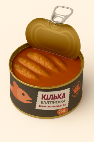 Кілька балтійська обсмажена, в томатному соусі. Металева банка 250 гр.